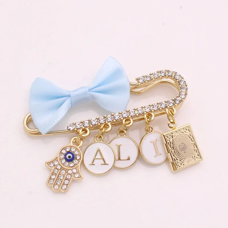 customise english name islam hamsa hand of fatima Allah quran book Baby brooch Pin