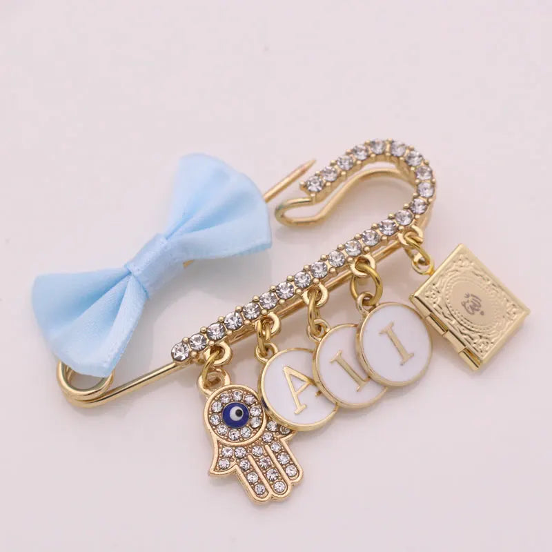 customise english name islam hamsa hand of fatima Allah quran book Baby brooch Pin