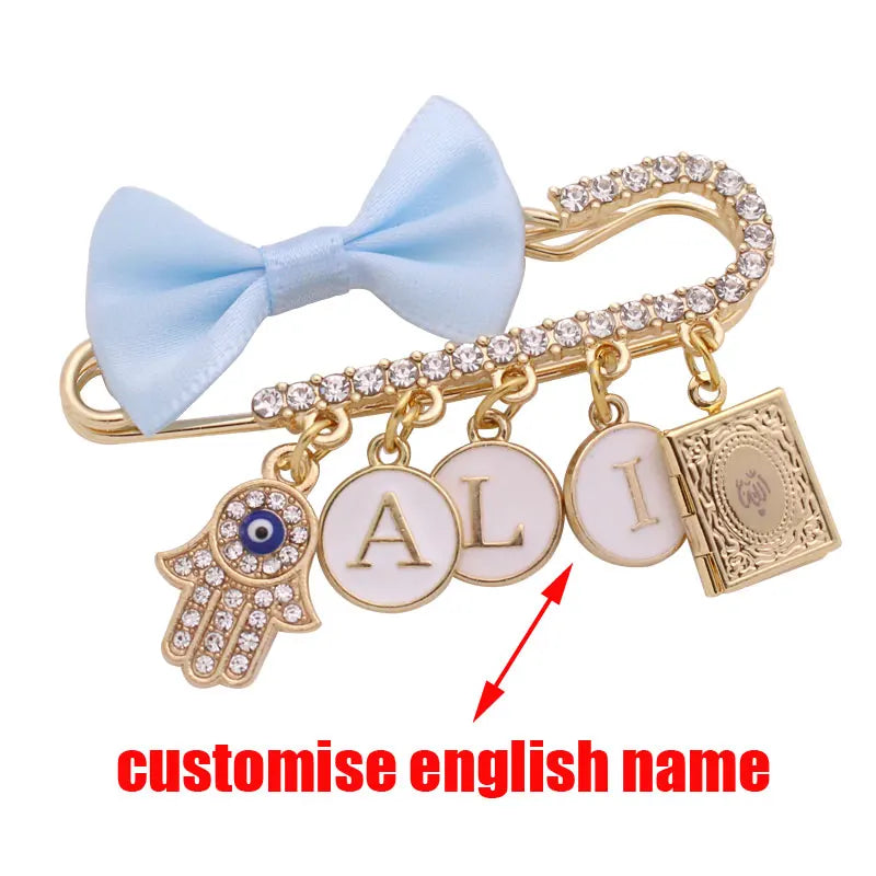customise english name islam hamsa hand of fatima Allah quran book Baby brooch Pin
