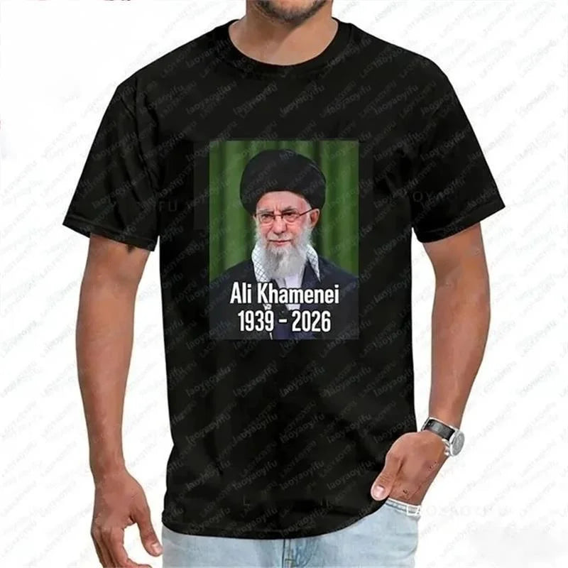 Hip Hop Graphic T-Shirt Y2K Khamenei Print Oversized Tee Men Women Cotton Short Sleeve Streetwear O-Neck Summer T Shirt Gift New