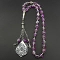 Purple Crackle Glass 33 Beads Tasbih, Allah Stainless Steel Pendant Muslim Rosary, Eid Al-Fitr Gift Jewelry for Women Men