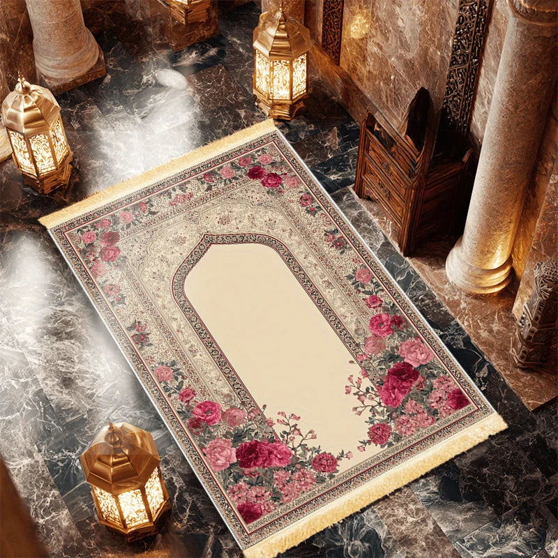 VIKAMA Islamic Prayer Mat Collapsible Fringe Muslim Prayer Mat Indoor Outdoor Portable Kneeling Mat Home Decor