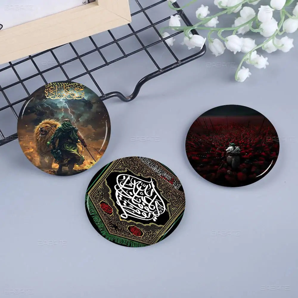 I-Imam H-Hussain Ali Round Button Pins Slogan Creative Brooches Metal Badge Fans Gifts
