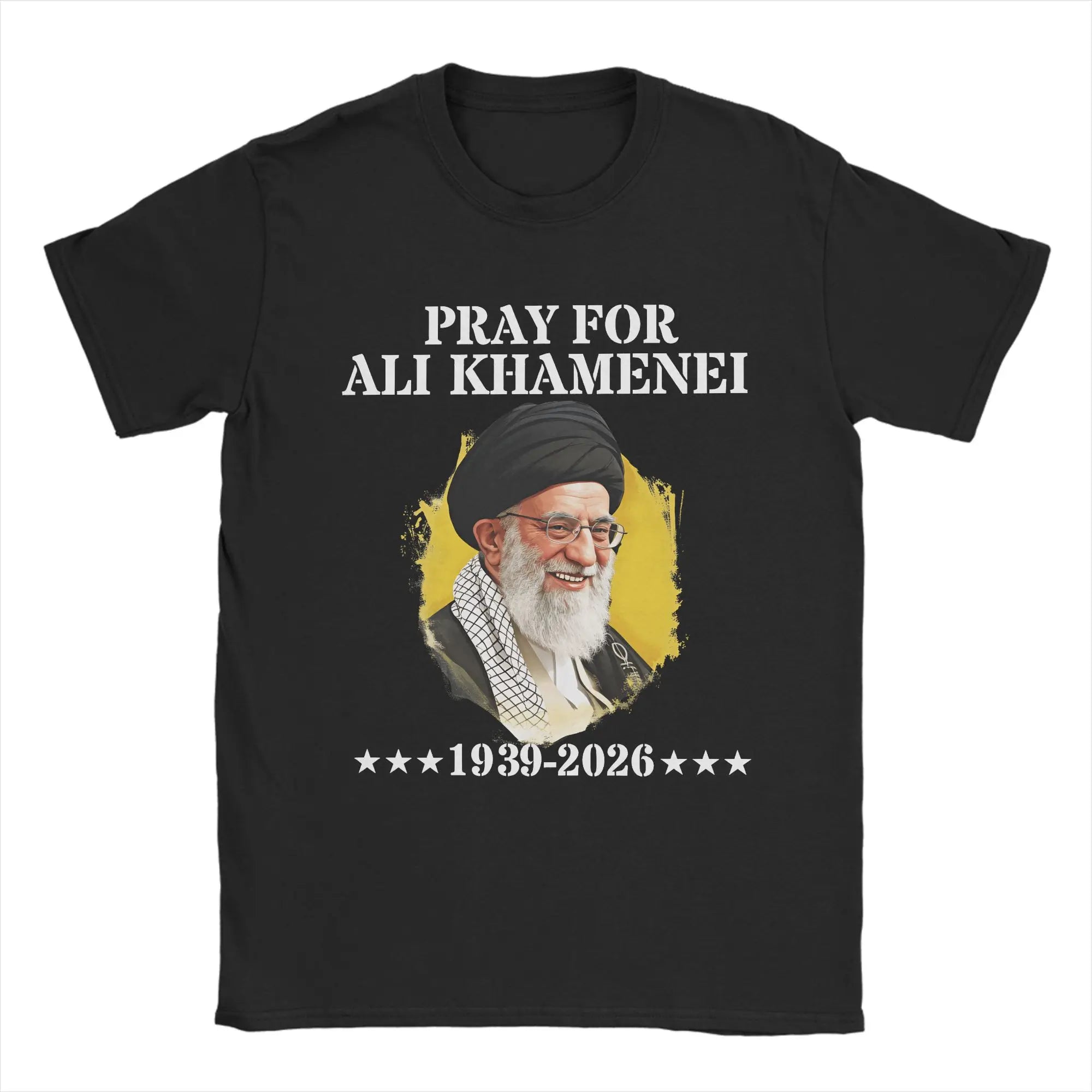 Pray for Ali Khamenei T-Shirt Summer Hippie T-Shirts Men Pure Cotton Round Neck 4XL 5XL 6XL Top Tees Short Sleeve Y2K Fun Tshirt