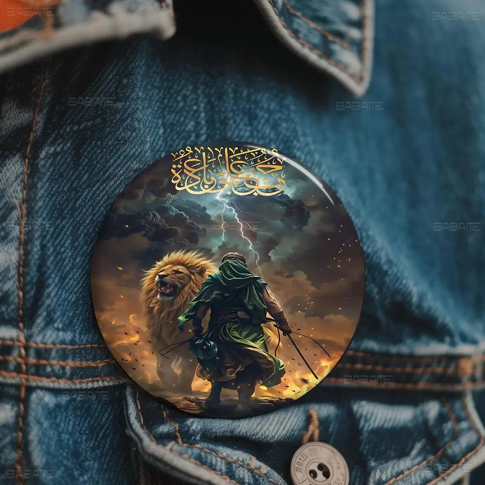 I-Imam H-Hussain Ali Round Button Pins Slogan Creative Brooches Metal Badge Fans Gifts