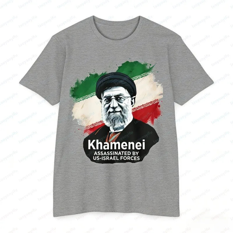Khamenei Portrait T-Shirt Iran Flag National History Printed Unisex Tee Patriotic Personage Vintage Classic Lament Men's Tops