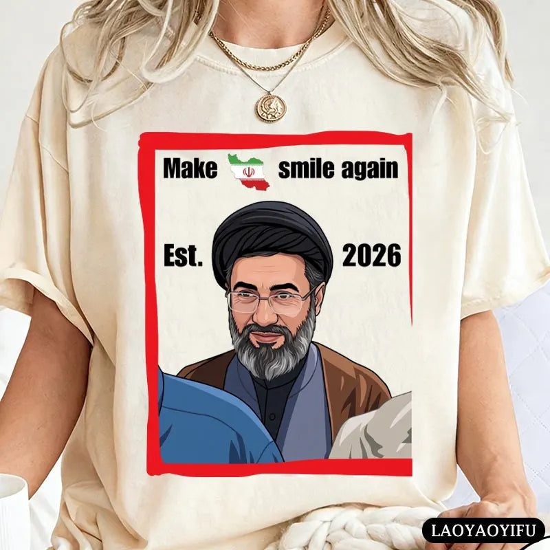 Make Iran Smile Again Est. 2026 Graphic T Shirts Mojtaba Khamenei Iran Supreme Leader Shirt Men Women Cotton Short-sleeve Tops