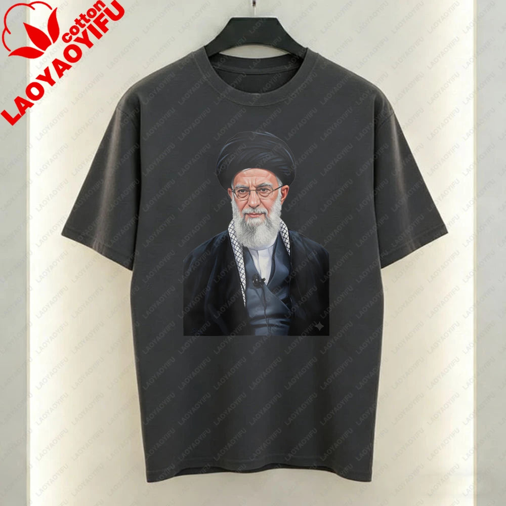 Supreme Leader of Iran Graphic T-Shirt Religious Figure Printing Tshirt Mourning Khamenei Shirt Unisex Cotton Short-sleeve Tees