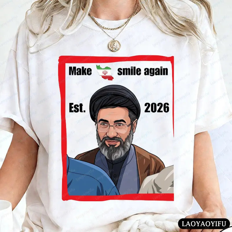 Make Iran Smile Again Est. 2026 Graphic T Shirts Mojtaba Khamenei Iran Supreme Leader Shirt Men Women Cotton Short-sleeve Tops