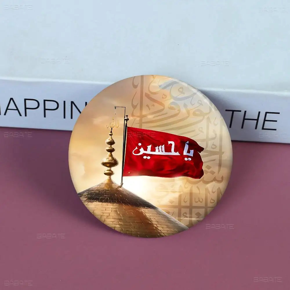 I-Imam H-Hussain Ali Round Button Pins Slogan Creative Brooches Metal Badge Fans Gifts