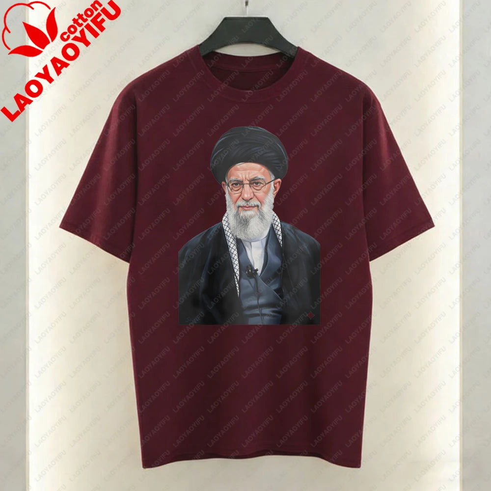 Supreme Leader of Iran Graphic T-Shirt Religious Figure Printing Tshirt Mourning Khamenei Shirt Unisex Cotton Short-sleeve Tees