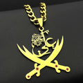 Imam Ali Sword Muslim Islam Pendant Necklace For Men Women Stainless Steel Arabic Zulfiqar Red Rhinestones Chain Jewlery Gift