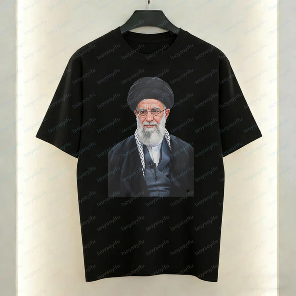Supreme Leader of Iran Graphic T-Shirt Religious Figure Printing Tshirt Mourning Khamenei Shirt Unisex Cotton Short-sleeve Tees