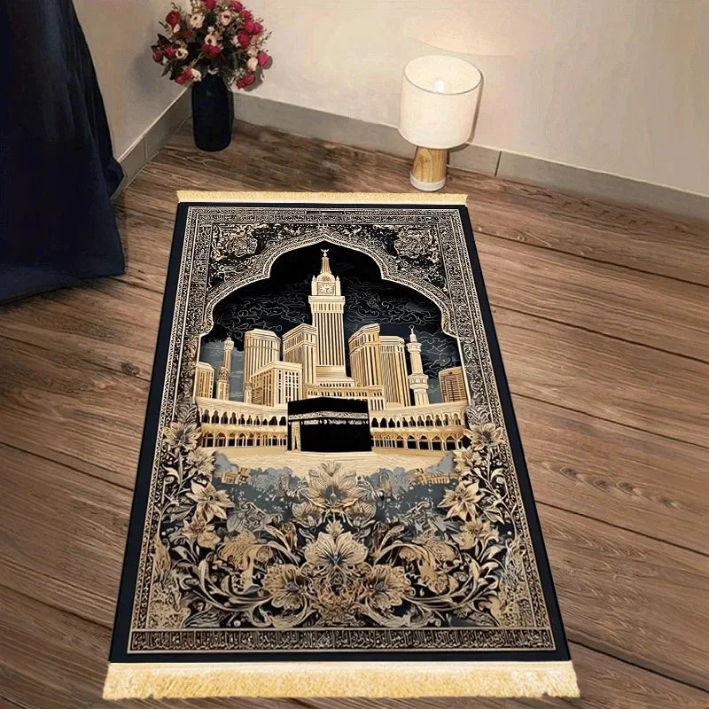 VIKAMA Holy City Prayer Mat: Foldable And Portable For Family Use, Indoor And Outdoor Islamic Worship And Pilgrimage Activities