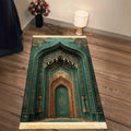 VIKAMA Dark Green Gilded Architectural Art Muslim Prayer Rug with Tassels Soft and Warm Prayer Mat Religious-Specific Knee Pad