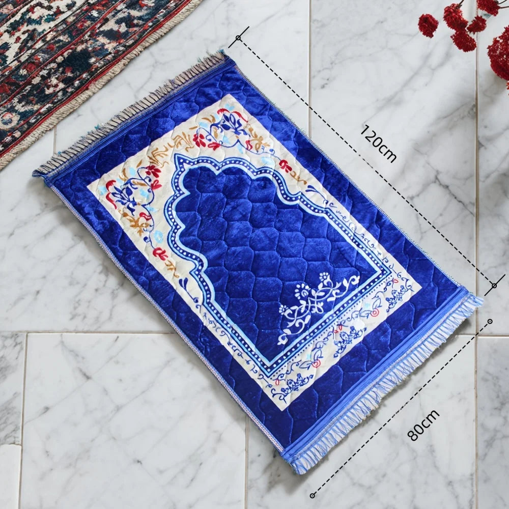 Muslim Prayer Rug With Tassel Quilted Soft Large Floral Ramadan Prayer Padded Sajadah Islamic Prayer Mat Thick For Men And Women