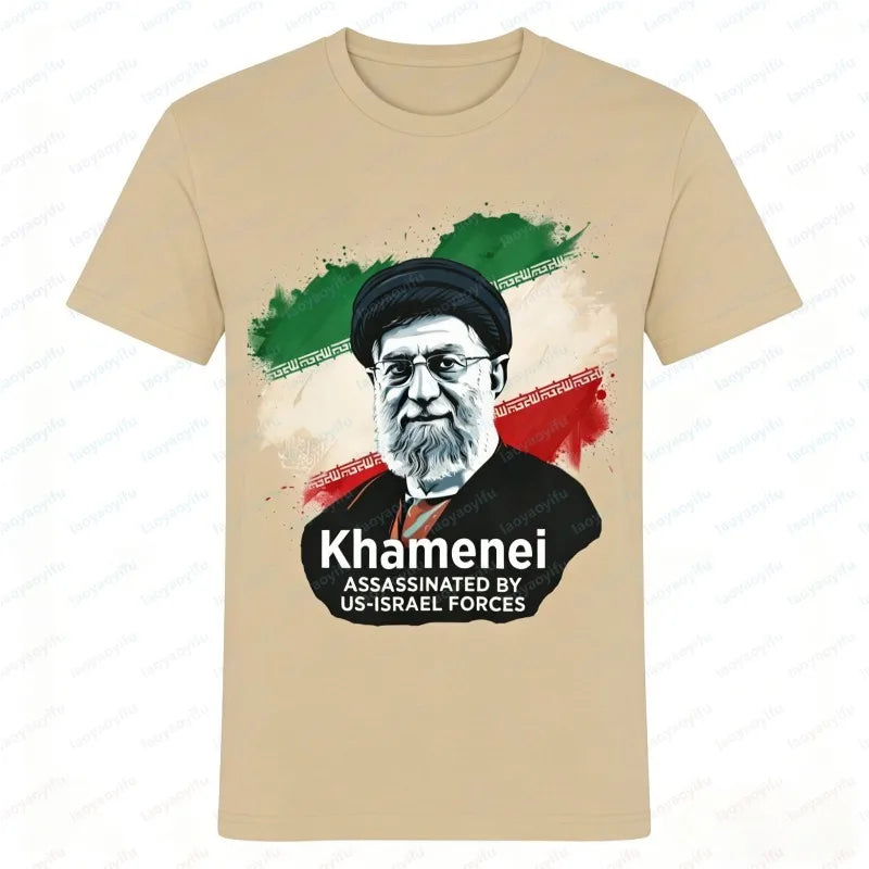 Khamenei Portrait T-Shirt Iran Flag National History Printed Unisex Tee Patriotic Personage Vintage Classic Lament Men's Tops