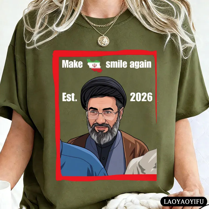 Make Iran Smile Again Est. 2026 Graphic T Shirts Mojtaba Khamenei Iran Supreme Leader Shirt Men Women Cotton Short-sleeve Tops