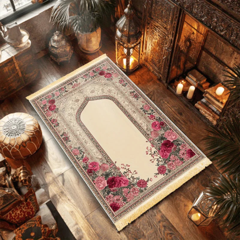 VIKAMA Islamic Prayer Mat Collapsible Fringe Muslim Prayer Mat Indoor Outdoor Portable Kneeling Mat Home Decor