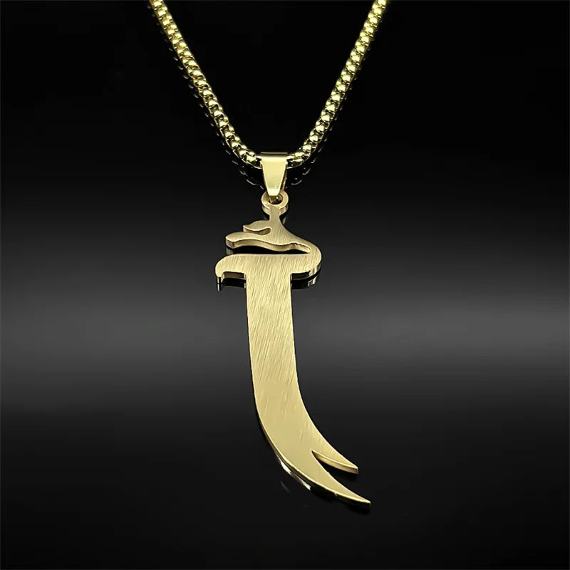 Ali Zulfiqar Sword Imam Pendant Necklace Women Men Stainless Steel Gold Color Muslim Male Islamic Faith Chain Jewelry Amulet