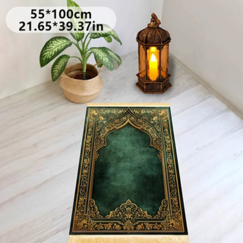 VIKAMA Luxury Islamic Prayer Mat with Tassels, Foldable Family Prayer Rug, Portable Indoor/Outdoor Muslim Prayer Mat