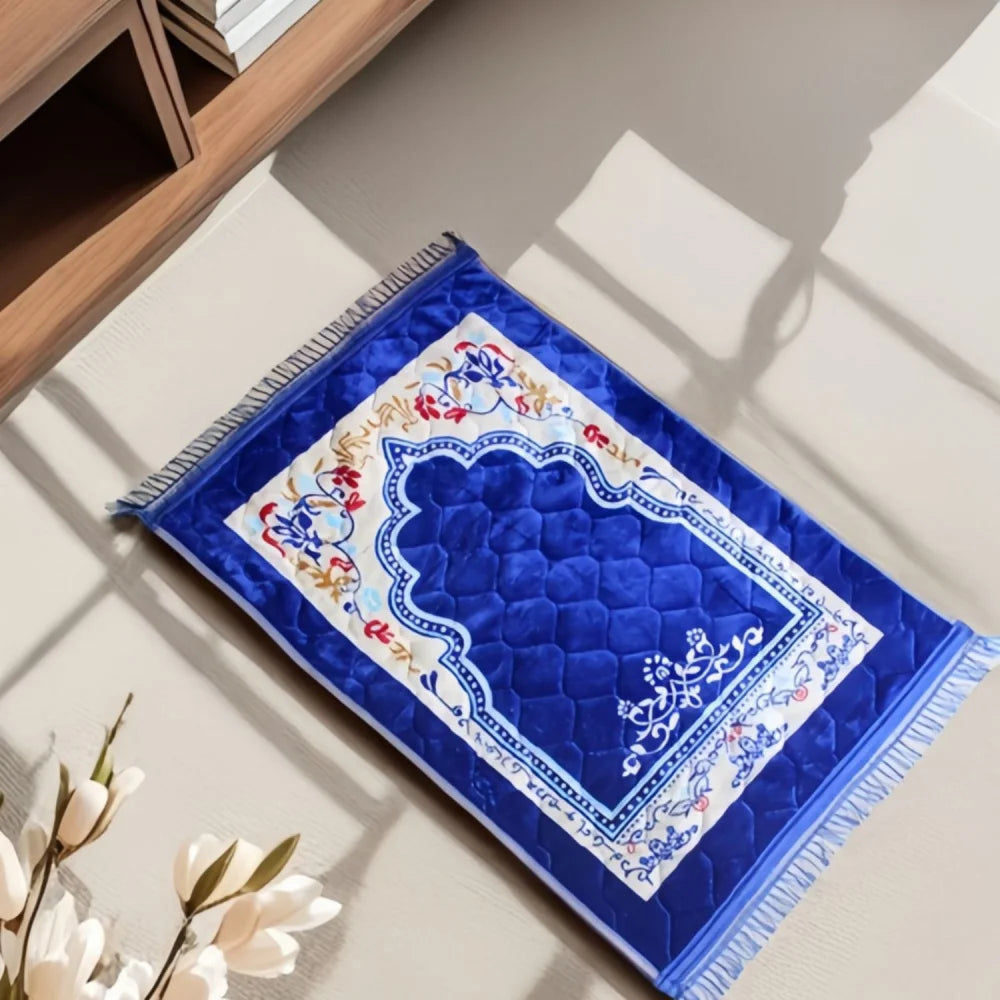 Muslim Prayer Rug With Tassel Quilted Soft Large Floral Ramadan Prayer Padded Sajadah Islamic Prayer Mat Thick For Men And Women