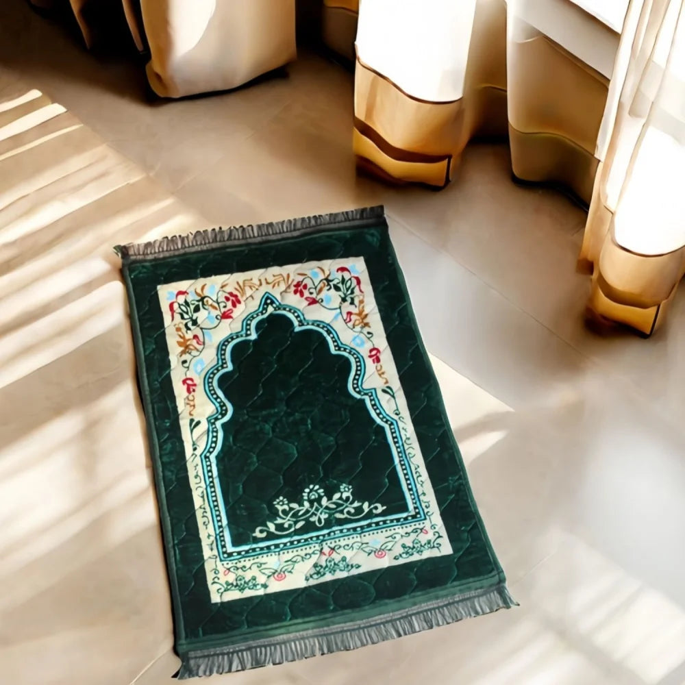 Muslim Prayer Rug With Tassel Quilted Soft Large Floral Ramadan Prayer Padded Sajadah Islamic Prayer Mat Thick For Men And Women