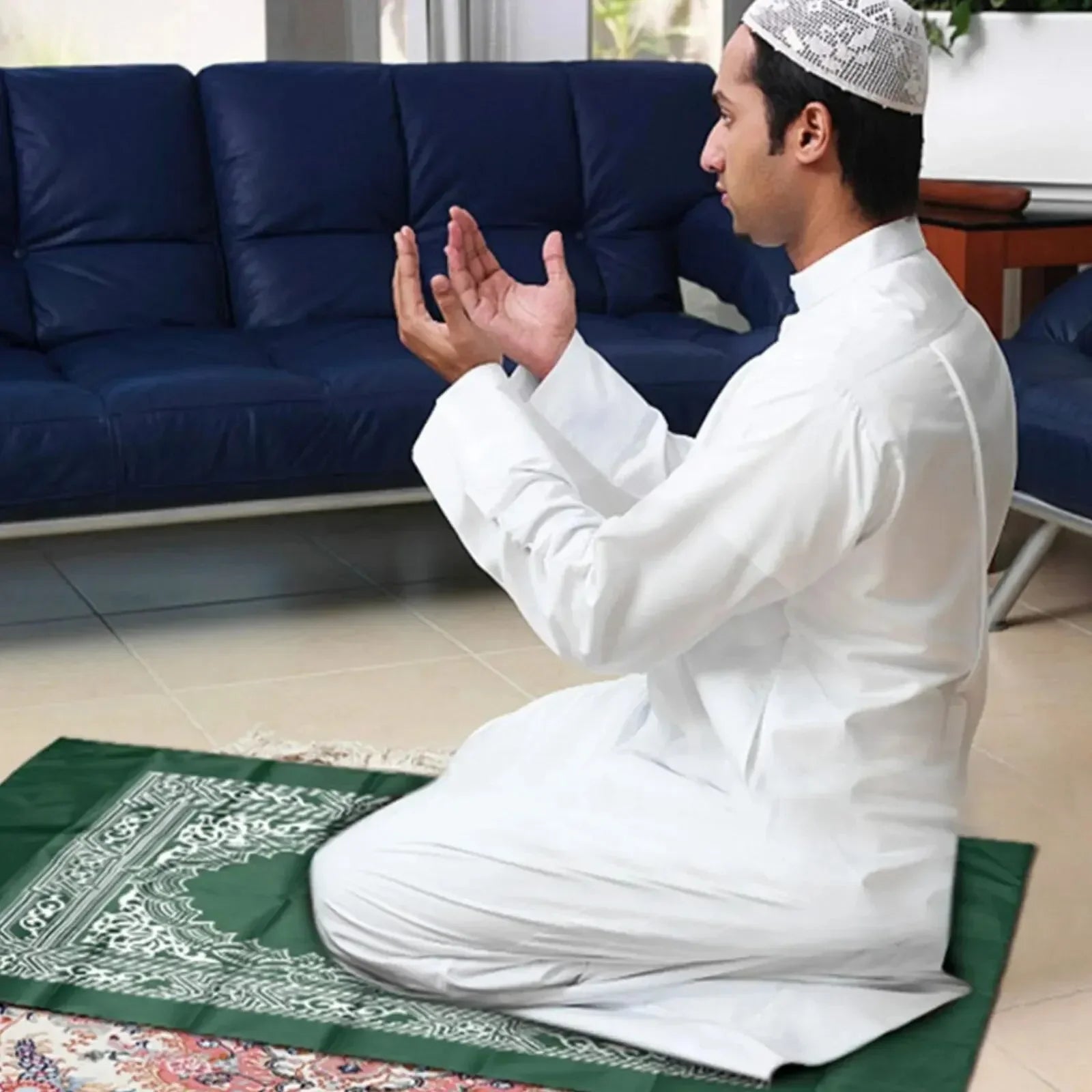 Muslim Prayer Rug Portable Large Size Braided Mats Simply Print with Compass In Pouch Travel Home New Style Pilgrimage Blanket