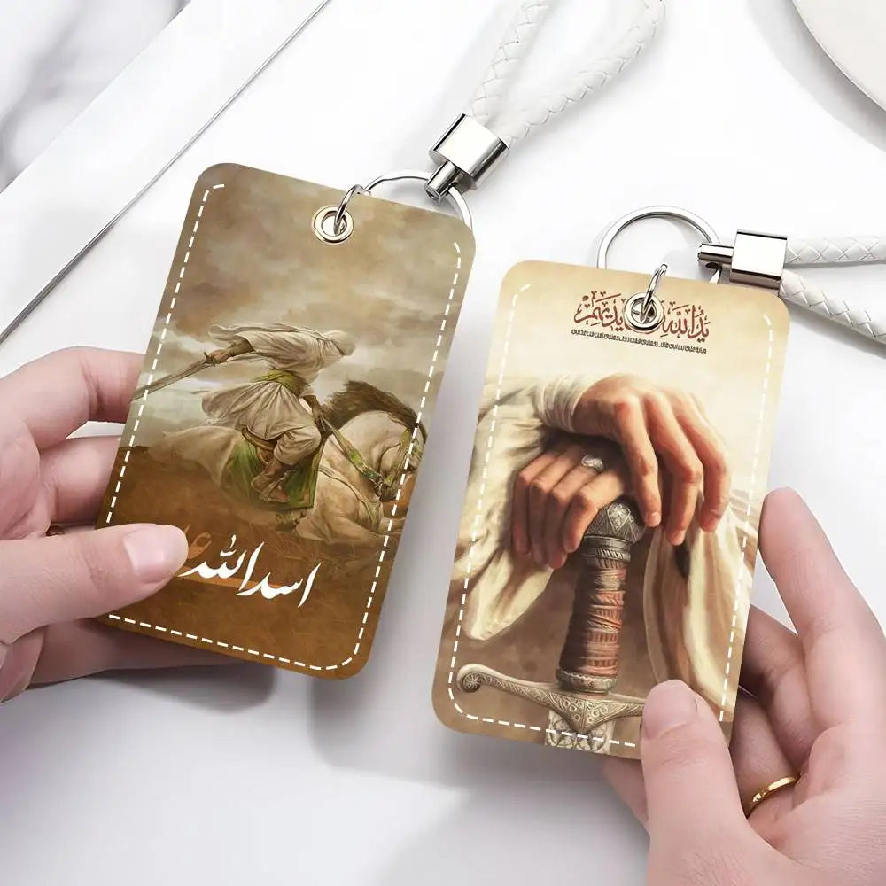 Imam Hussain Ali Card Case Keychain Access Card Bag Key Tag Ring Leather Card Holder