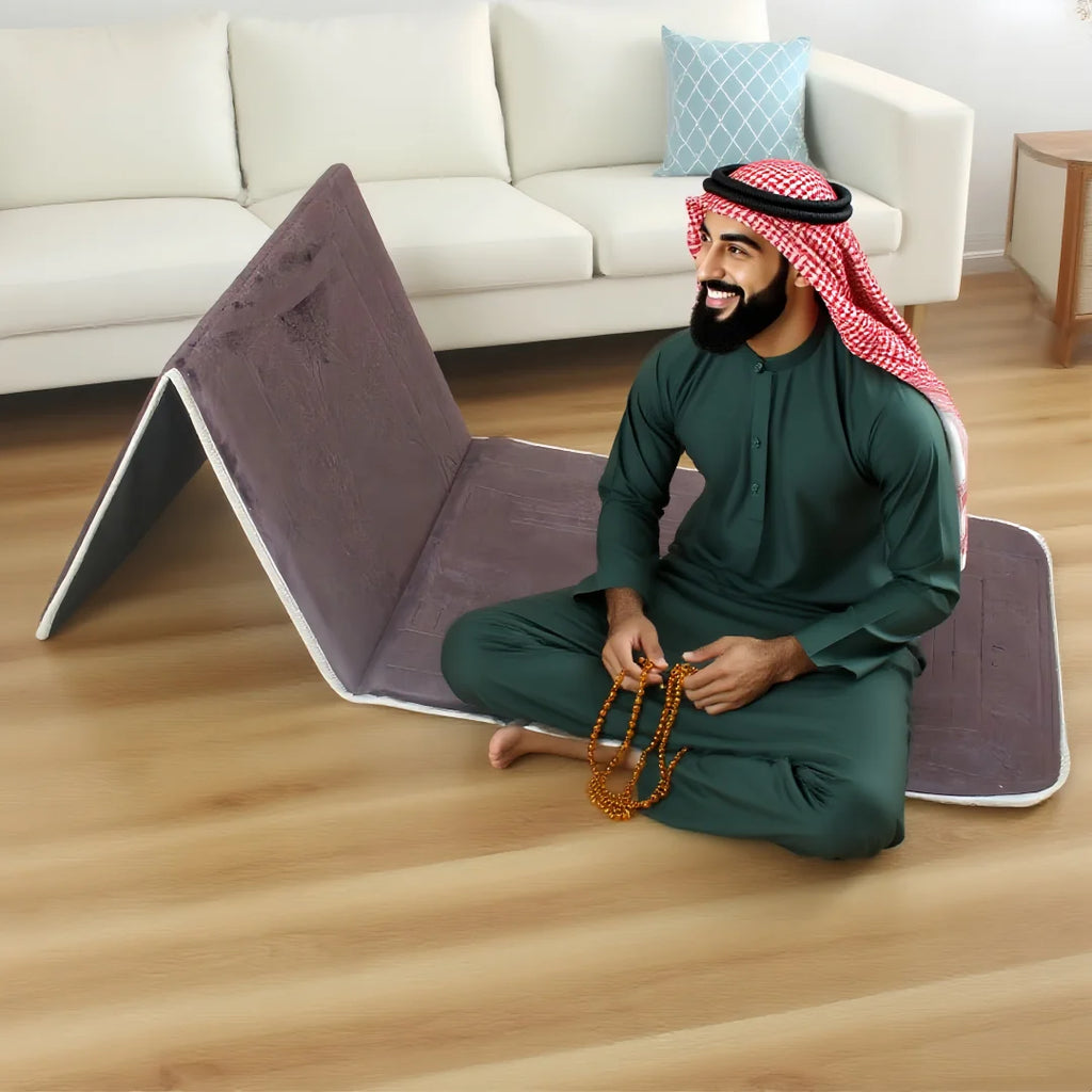 Prayer Mat with Back Support Muslim Prayer Rug Thick Padded Islam Janamaz for Women and Men Soft Foldable Travel Islamic Carpet