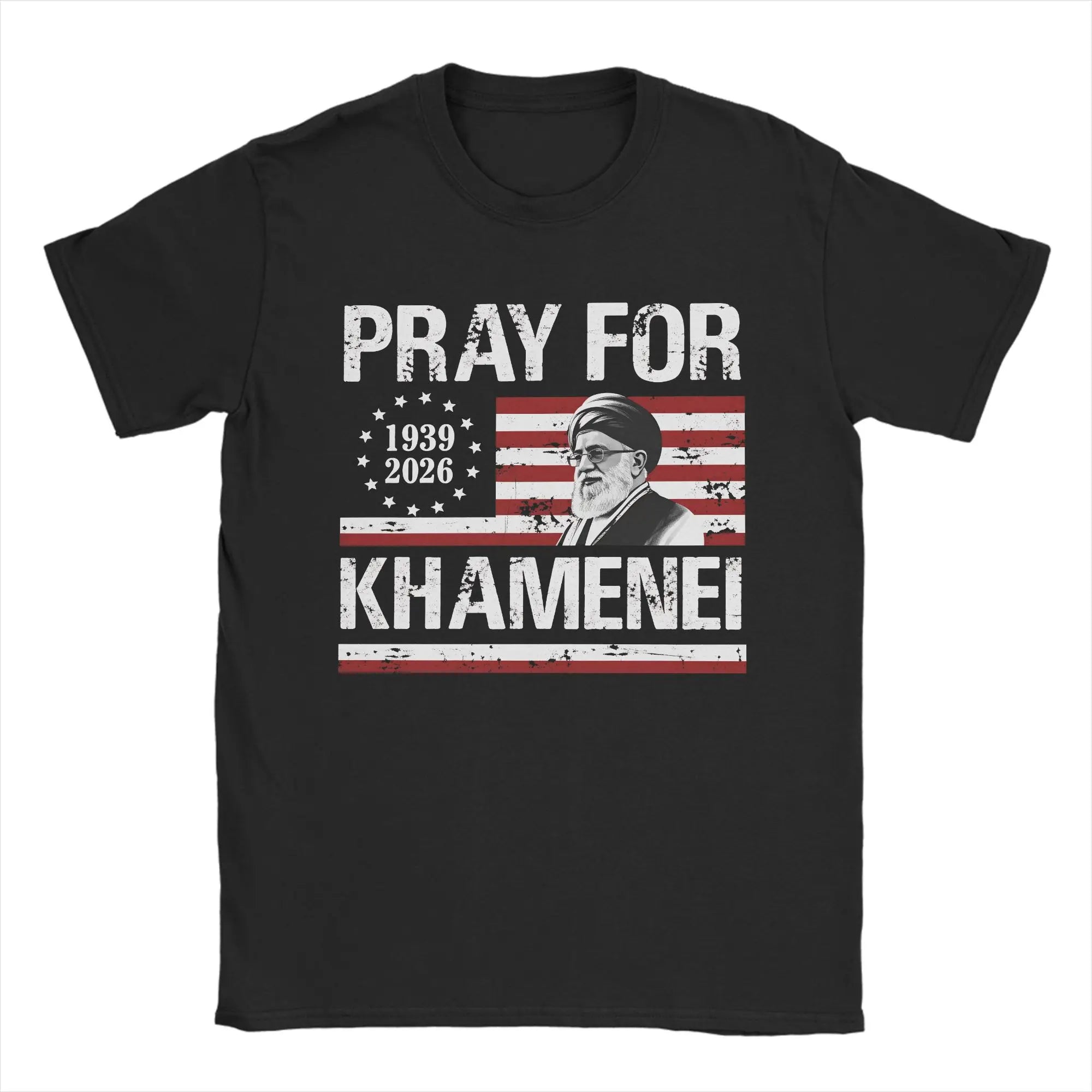 Pray for Ali Khamenei T-Shirt Summer Hippie T-Shirts Men Pure Cotton Round Neck 4XL 5XL 6XL Top Tees Short Sleeve Y2K Fun Tshirt