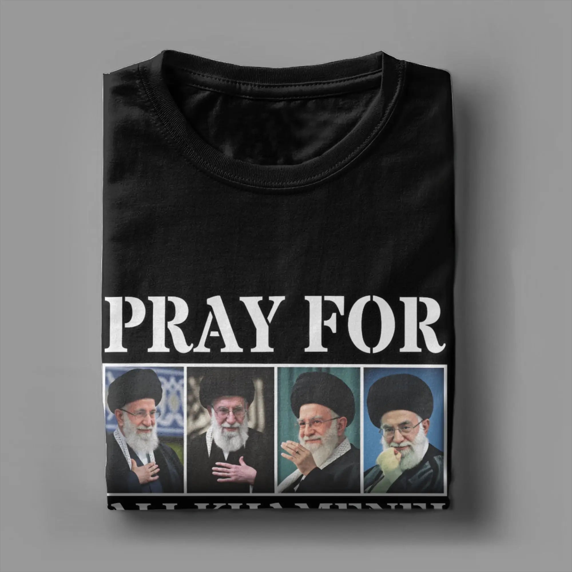 Pray for Ali Khamenei T-Shirt Summer Hippie T-Shirts Men Pure Cotton Round Neck 4XL 5XL 6XL Top Tees Short Sleeve Y2K Fun Tshirt