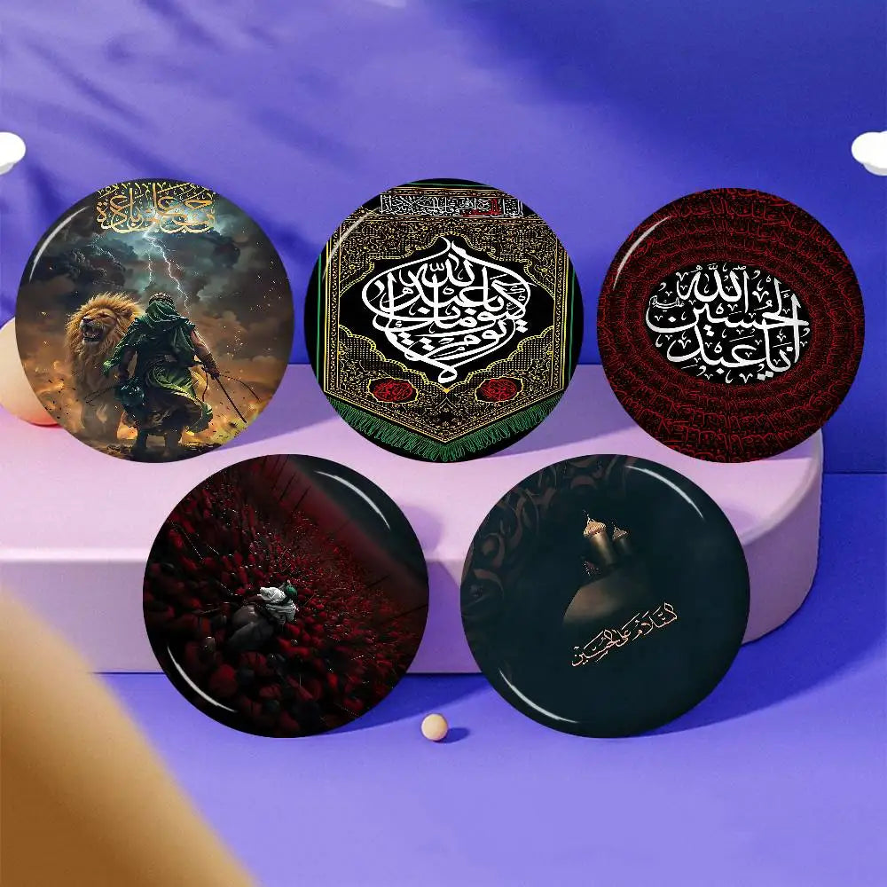 I-Imam H-Hussain Ali Round Button Pins Slogan Creative Brooches Metal Badge Fans Gifts