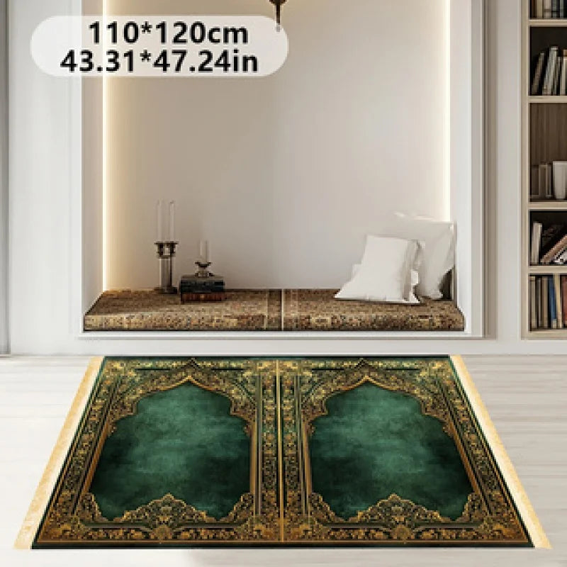 VIKAMA Luxury Islamic Prayer Mat with Tassels, Foldable Family Prayer Rug, Portable Indoor/Outdoor Muslim Prayer Mat