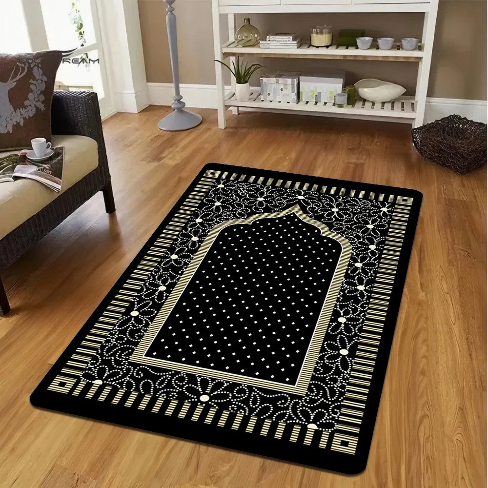 Muslim Prayer Mat Black Carpet for Living Room Sofa Rug Home Decor Bedroom Bedside Rug Lounge Hallway Floor Mat Doormat Washable