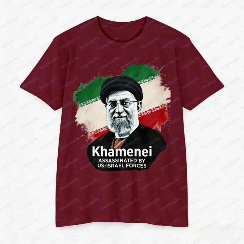 Khamenei Portrait T-Shirt Iran Flag National History Printed Unisex Tee Patriotic Personage Vintage Classic Lament Men's Tops