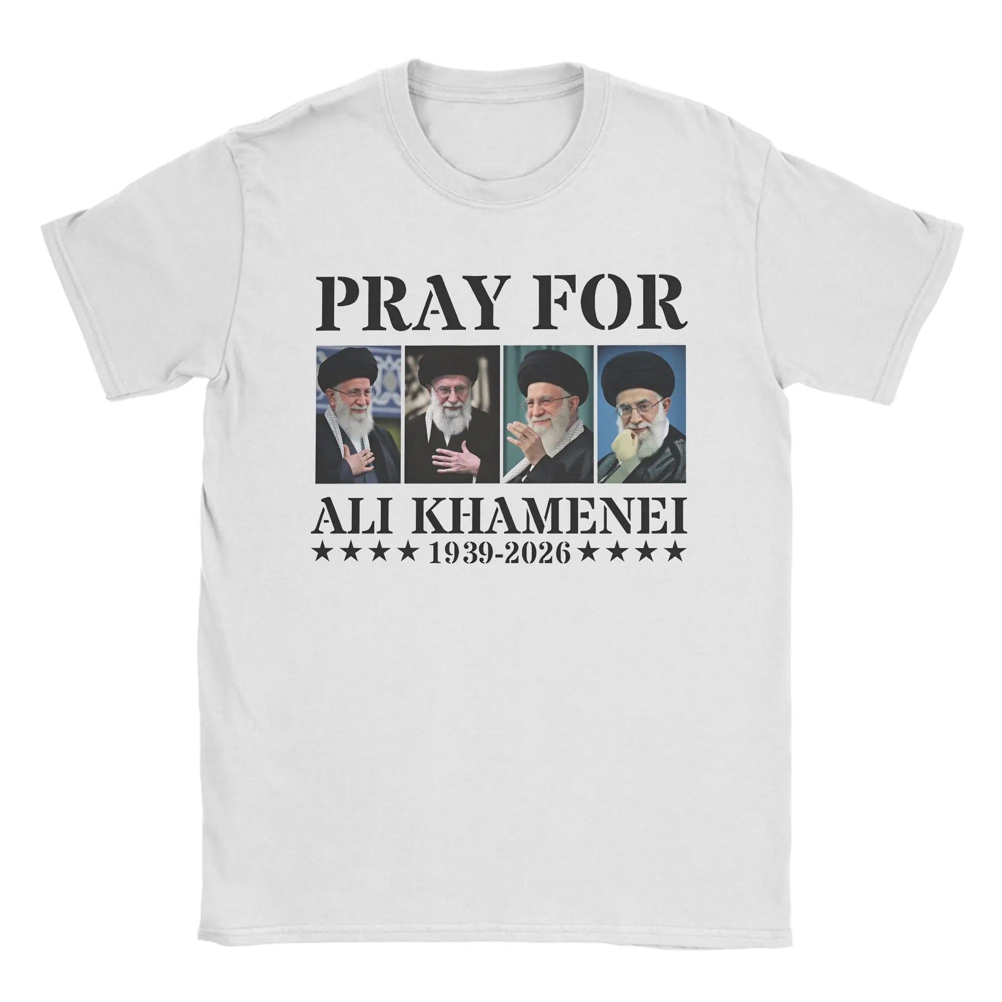 Pray for Ali Khamenei T-Shirt Summer Hippie T-Shirts Men Pure Cotton Round Neck 4XL 5XL 6XL Top Tees Short Sleeve Y2K Fun Tshirt