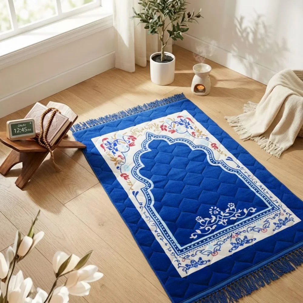 Muslim Prayer Rug With Tassel Quilted Soft Large Floral Ramadan Prayer Padded Sajadah Islamic Prayer Mat Thick For Men And Women