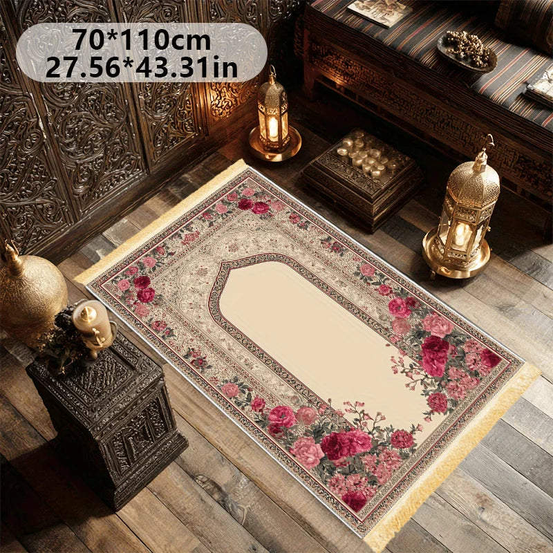 VIKAMA Islamic Prayer Mat Collapsible Fringe Muslim Prayer Mat Indoor Outdoor Portable Kneeling Mat Home Decor