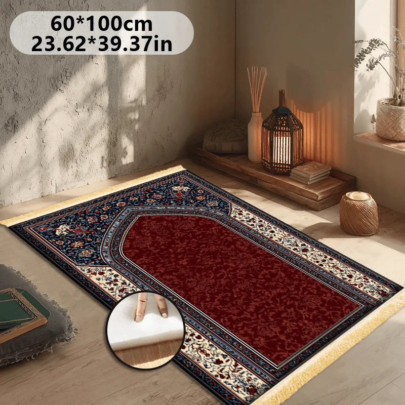 VIKAMA Muslim Prayer Mat, Soft Memory Foam Red And Blue Traditional Pattern Islamic Prayer Rug, Portable Travel Prayer Carpet