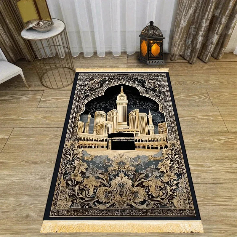 VIKAMA Holy City Prayer Mat: Foldable And Portable For Family Use, Indoor And Outdoor Islamic Worship And Pilgrimage Activities