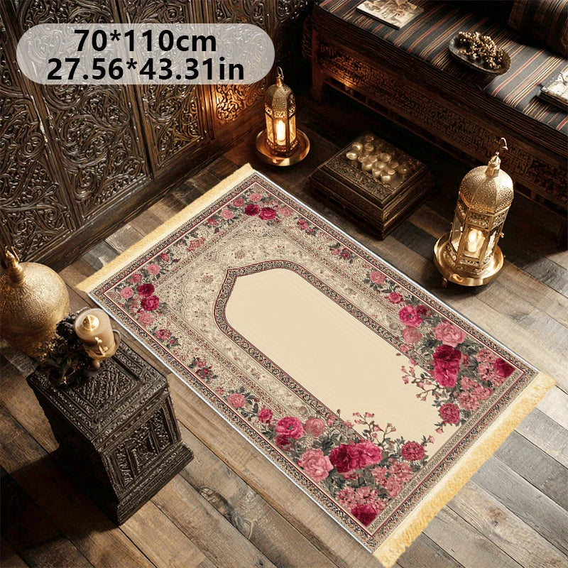 VIKAMA Islamic Prayer Mat Collapsible Fringe Muslim Prayer Mat Indoor Outdoor Portable Kneeling Mat Home Decor