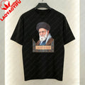 Khamenei Portrait Men's T-Shirt Iran Tees Religious Figure and Arabic Text Design for Summer Short-sleeve Tshirt Cotton Clothes
