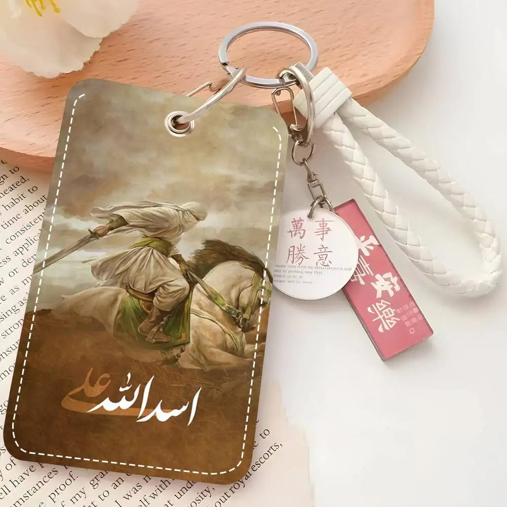 Imam Hussain Ali Card Case Keychain Access Card Bag Key Tag Ring Leather Card Holder