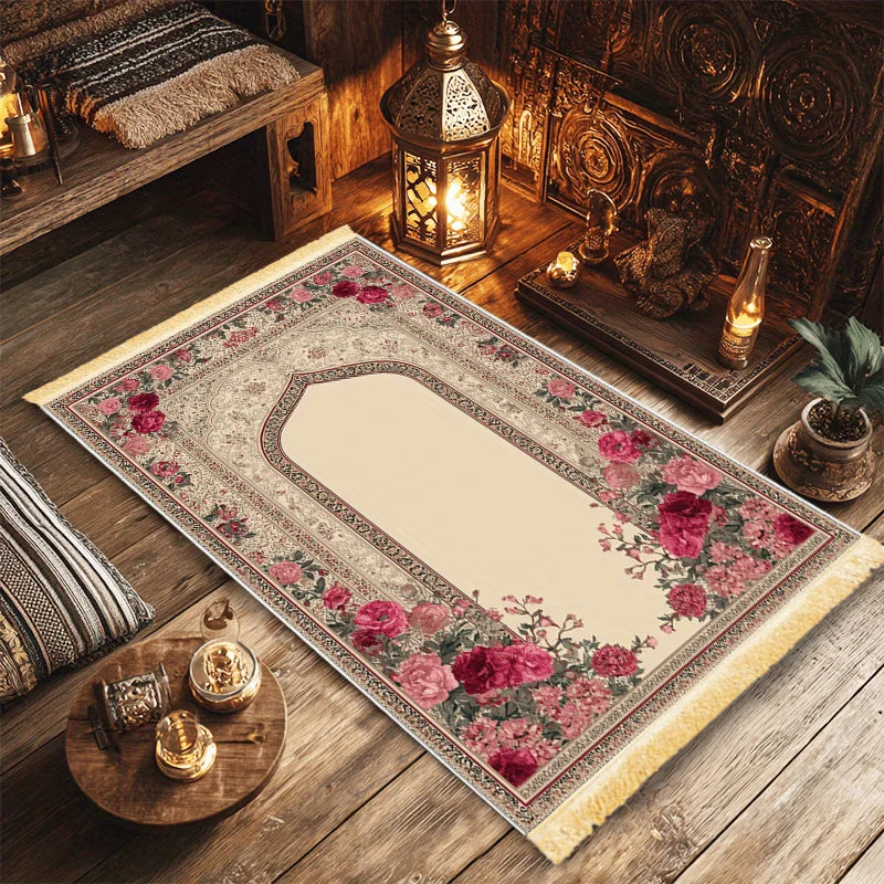 VIKAMA Islamic Prayer Mat Collapsible Fringe Muslim Prayer Mat Indoor Outdoor Portable Kneeling Mat Home Decor