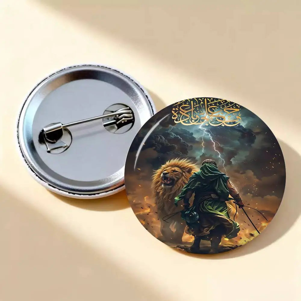I-Imam H-Hussain Ali Round Button Pins Slogan Creative Brooches Metal Badge Fans Gifts