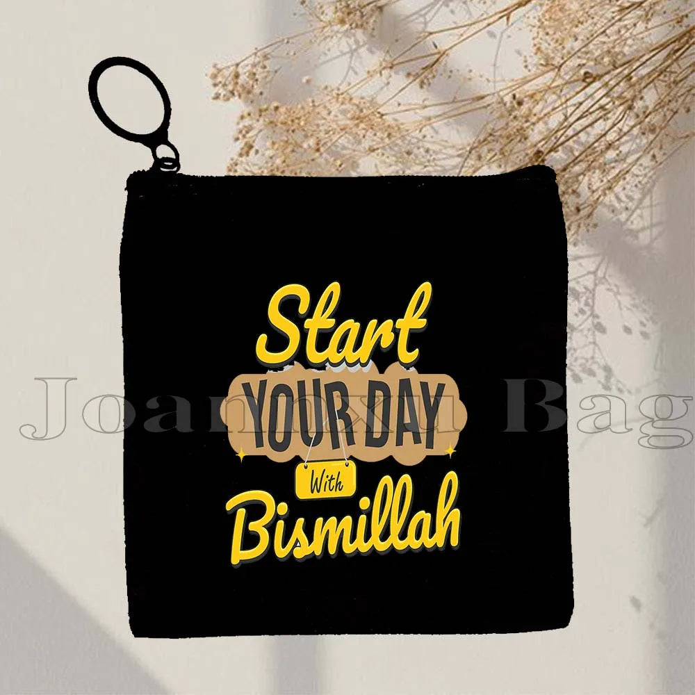 Islamic Quotes Labaik Ya Hussain Quran Arabic Calligraphy May Allah Cute Gifts Canvas Coin Purse Key Case Small Bag Wallet Pouch