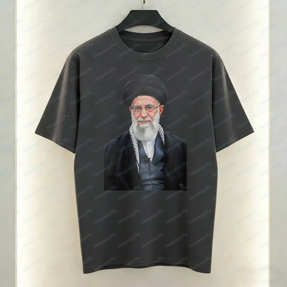 Supreme Leader of Iran Graphic T-Shirt Religious Figure Printing Tshirt Mourning Khamenei Shirt Unisex Cotton Short-sleeve Tees