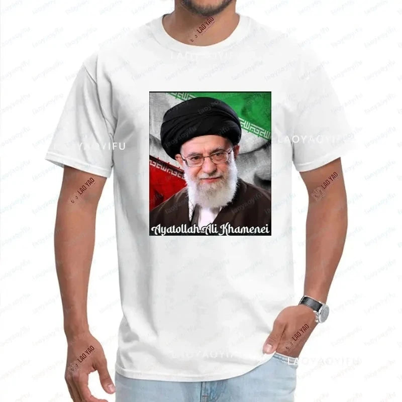 Hip Hop Graphic T-Shirt Y2K Khamenei Print Oversized Tee Men Women Cotton Short Sleeve Streetwear O-Neck Summer T Shirt Gift New