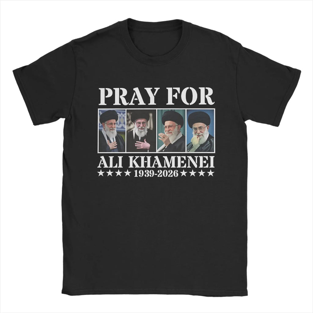 Pray for Ali Khamenei T-Shirt Summer Hippie T-Shirts Men Pure Cotton Round Neck 4XL 5XL 6XL Top Tees Short Sleeve Y2K Fun Tshirt